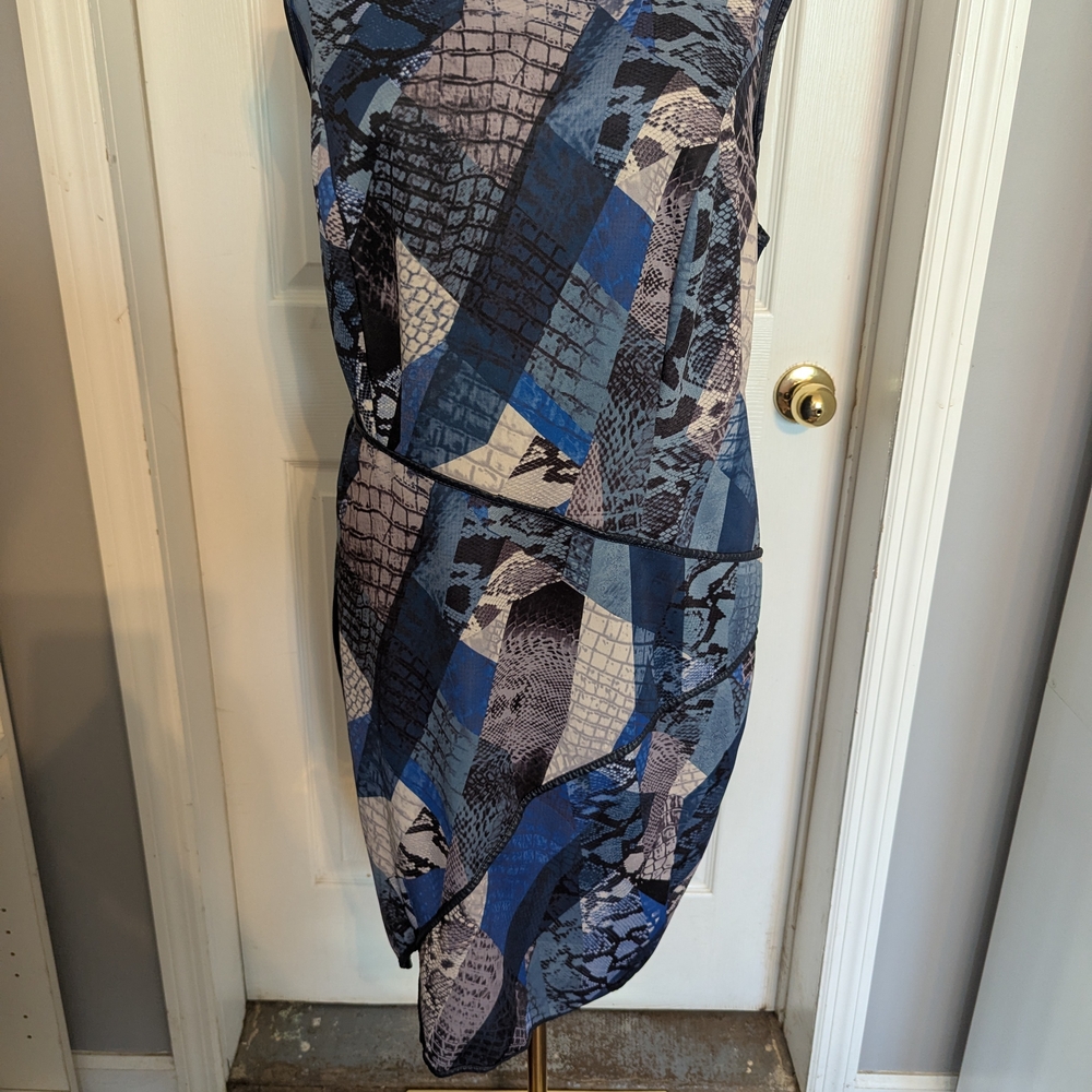ABS Allen Schwartz Blue and Black Patterned Dress